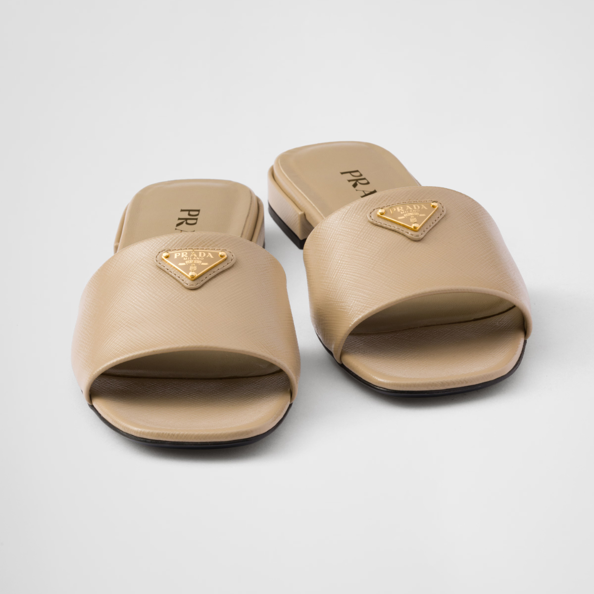 Saffiano patent leather slides