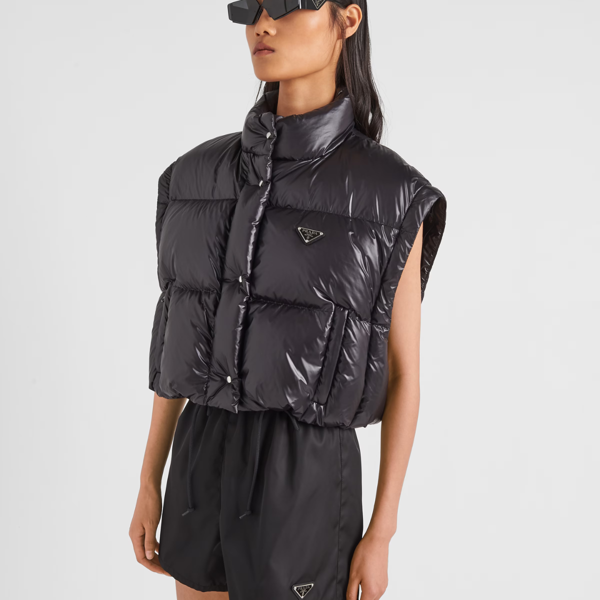 Re-Nylon cropped convertible down jacket