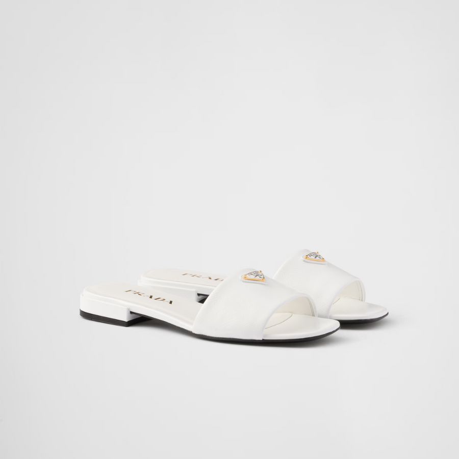 Saffiano patent leather slides