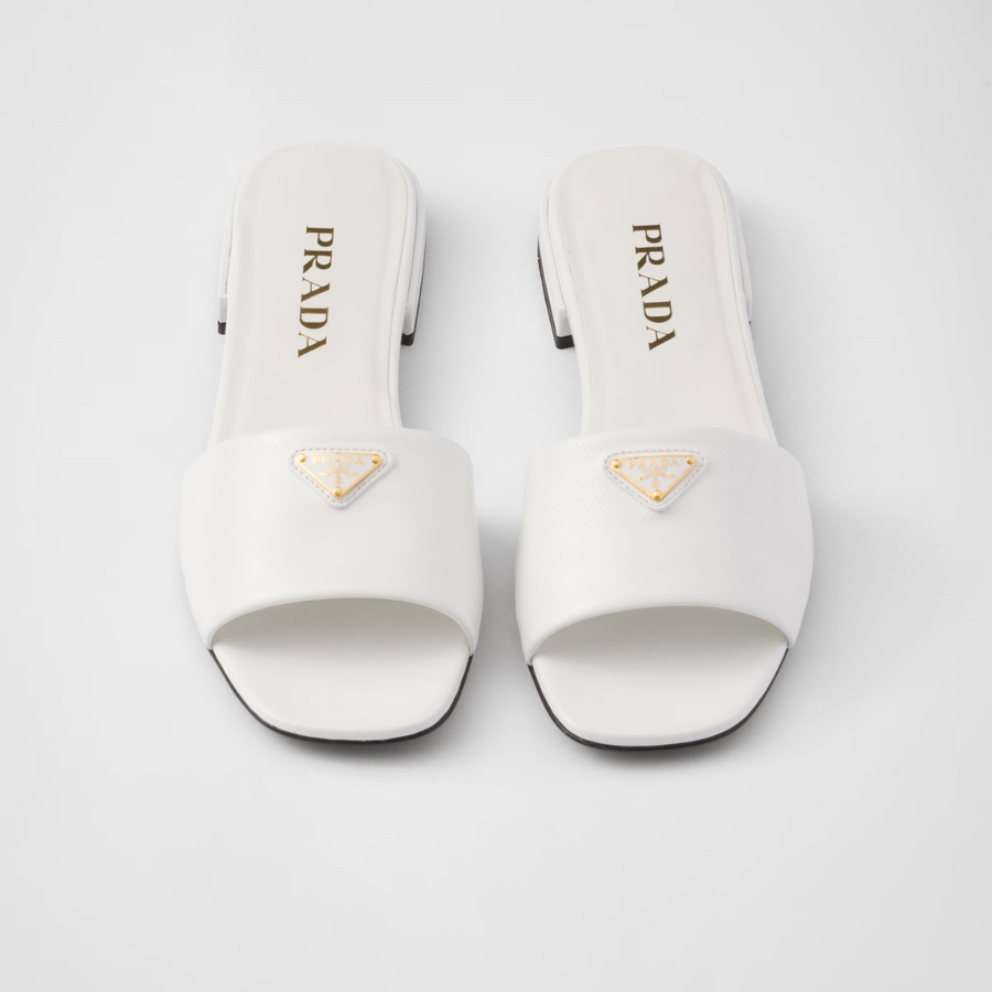 Saffiano patent leather slides