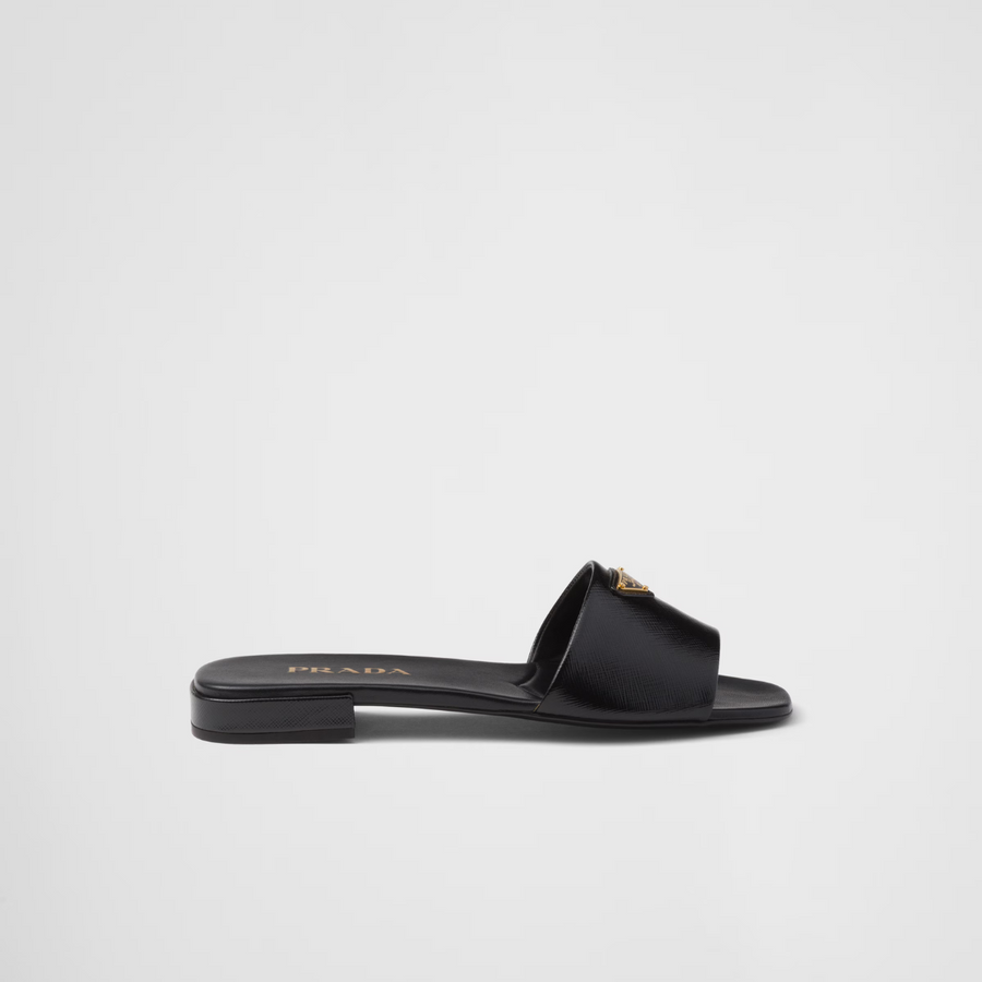 Saffiano patent leather slides