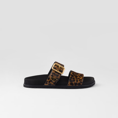 Printed leather Leopard Print slides