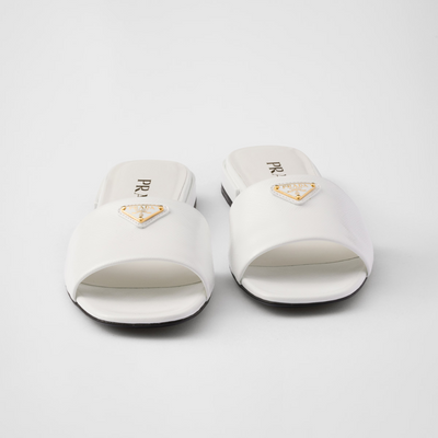 Saffiano patent leather slides