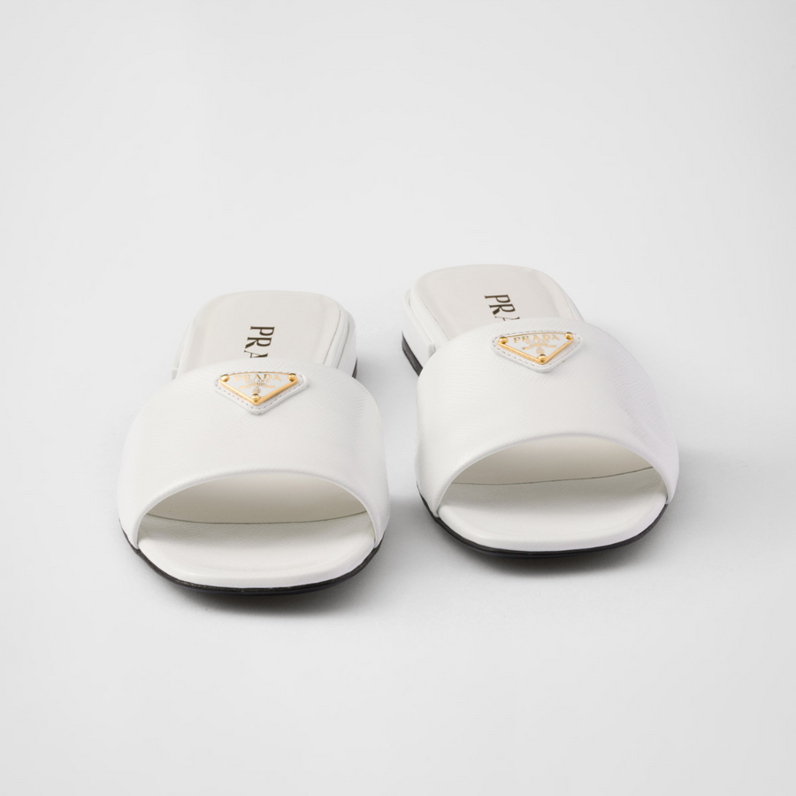 Saffiano patent leather slides