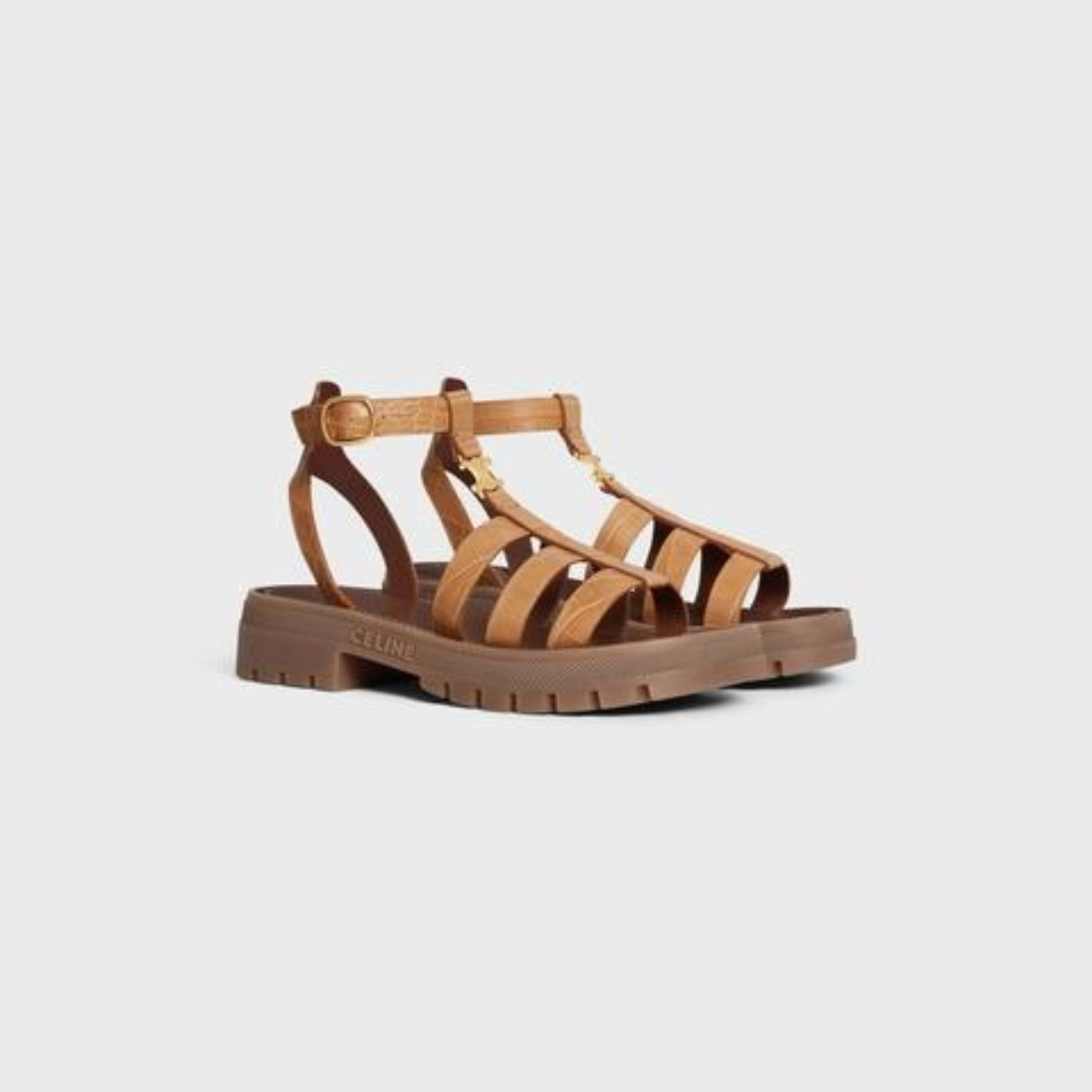 CLEA TRIOMPHE GLADIATOR SANDAL in CROCODILE STAMPED CALFSKIN