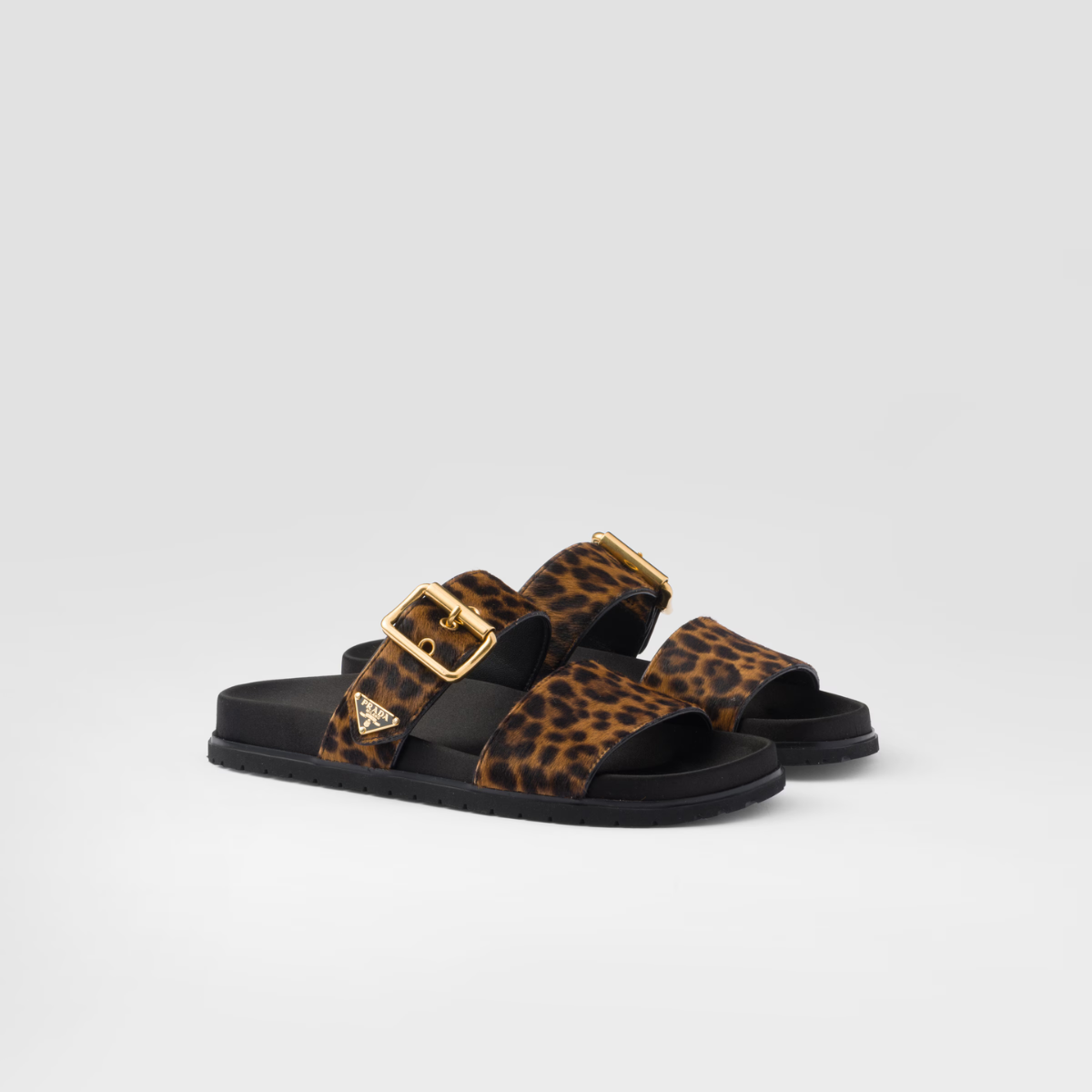 Printed leather Leopard Print slides