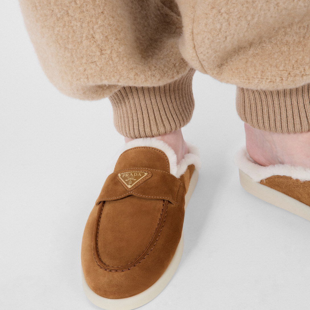 Suede and shearling mules