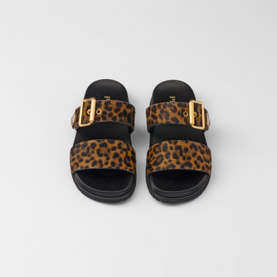 Printed leather Leopard Print slides