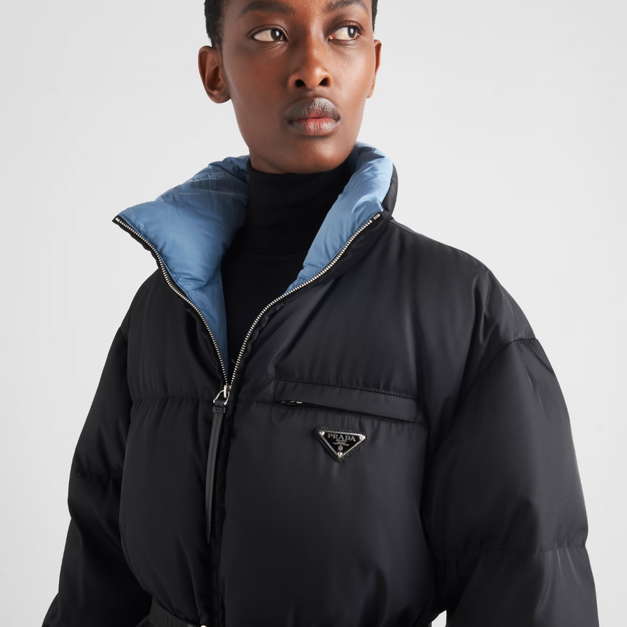 Re-Nylon Gabardine hooded down coat