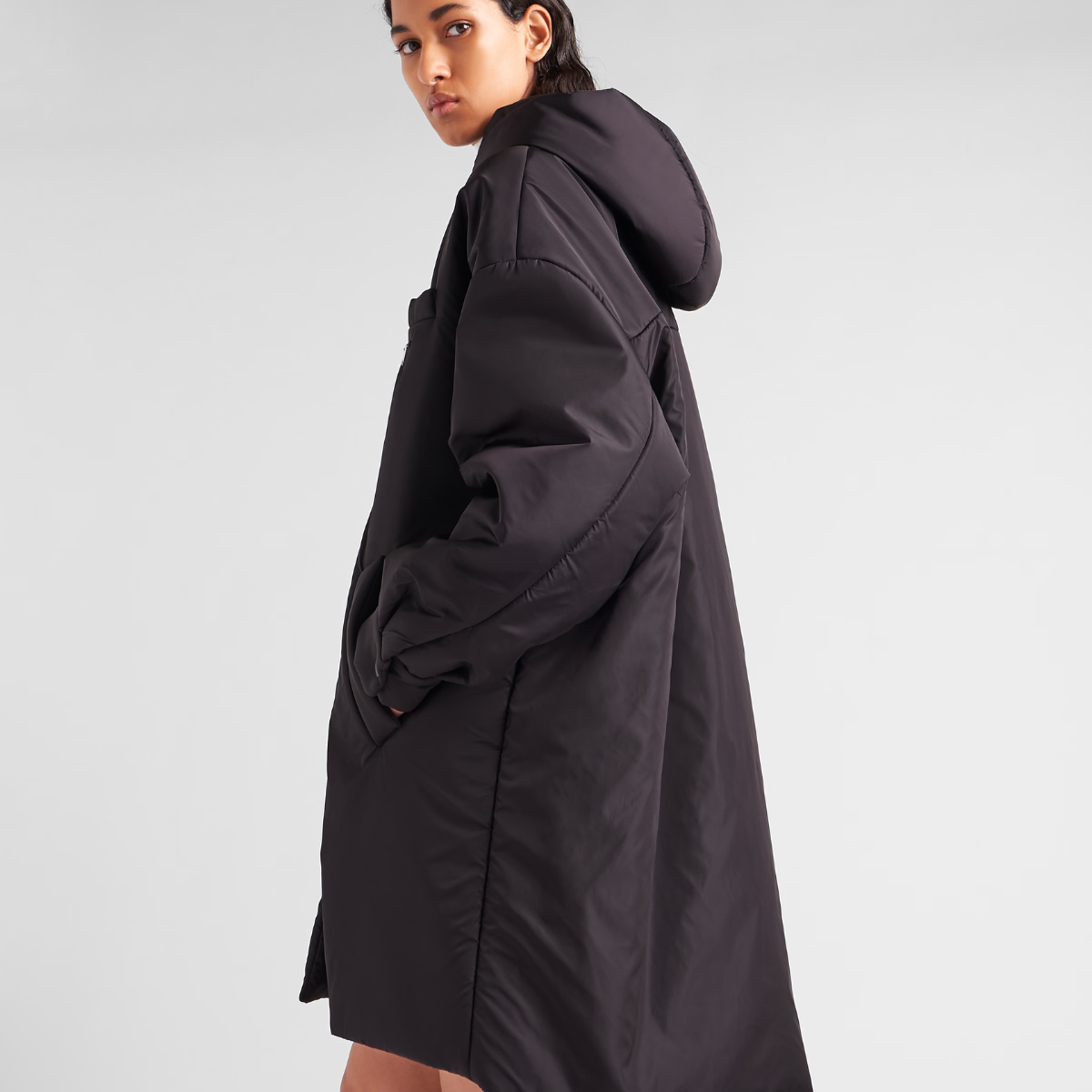 Oversized light Black Re-Nylon raincoat