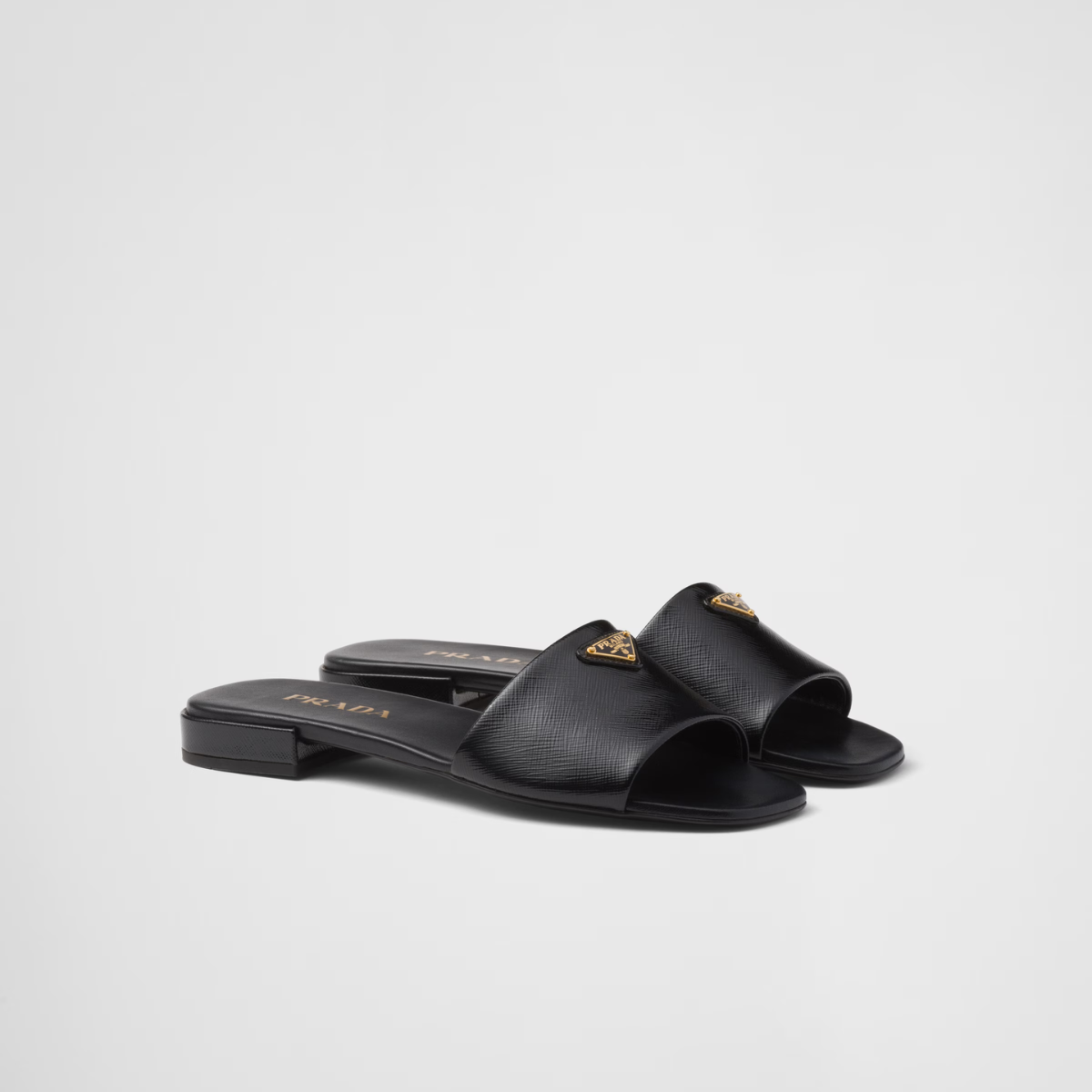 Saffiano patent leather slides