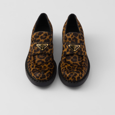 Chocolate printed leather loafers