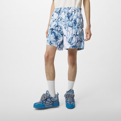 Printed Nylon Swim Shorts Dark Denim