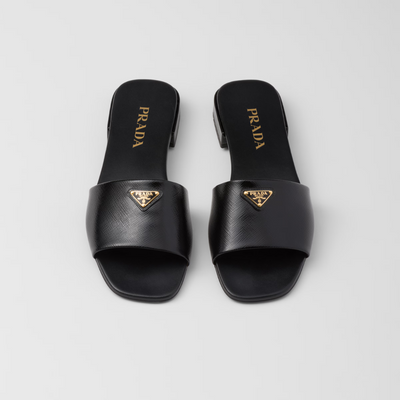 Saffiano patent leather slides