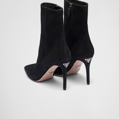 High-heeled suede booties