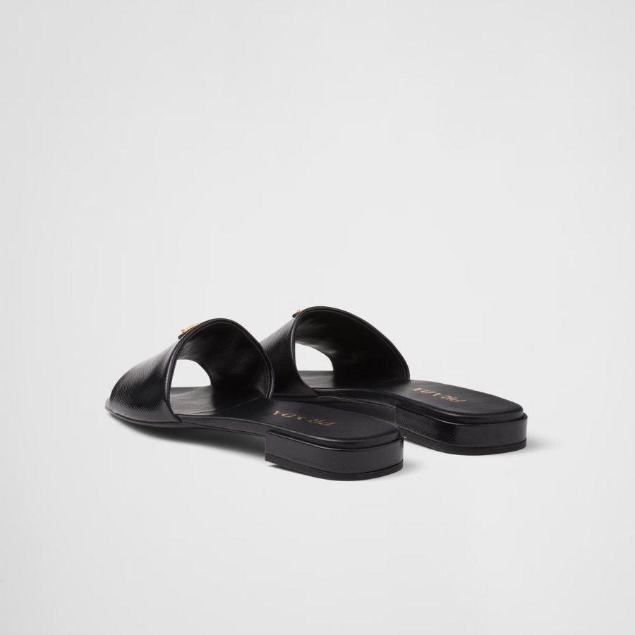 Saffiano patent leather slides