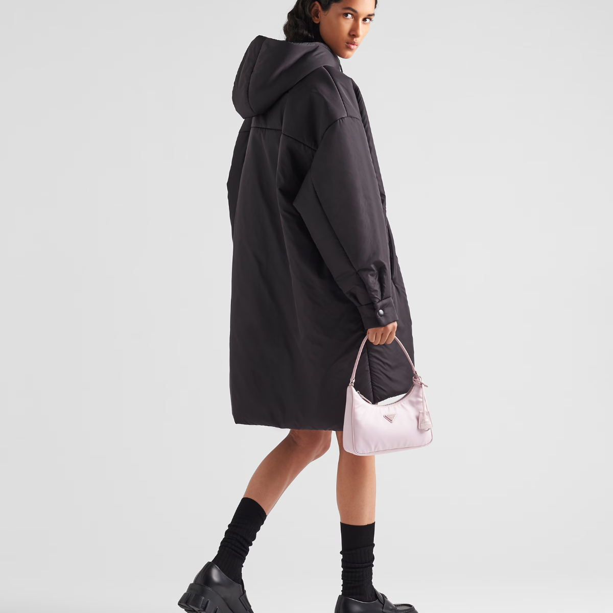 Oversized light Black Re-Nylon raincoat