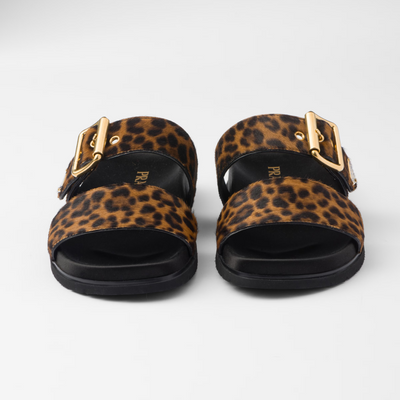 Printed leather Leopard Print slides