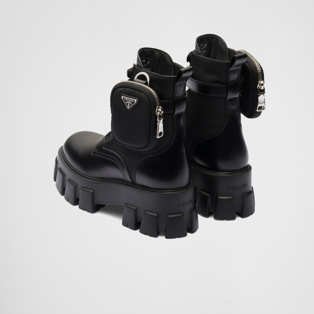 Monolith leather and Re-Nylon boots with pouch