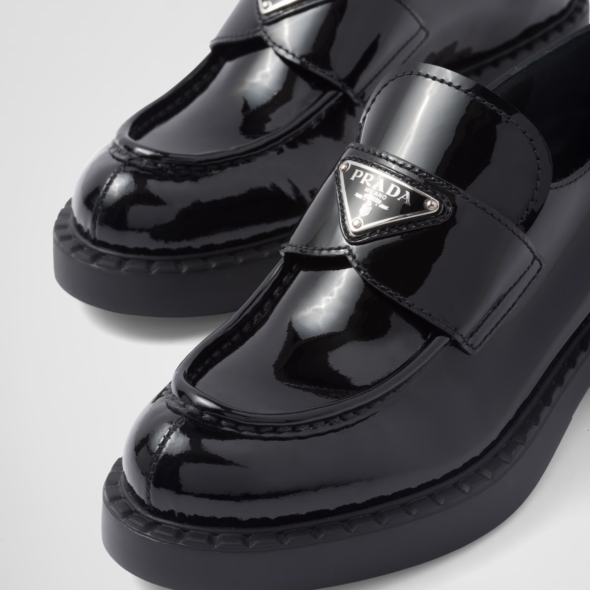 Chocolate patent leather loafers