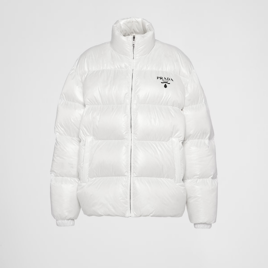 Re-Nylon hooded goose down jacket