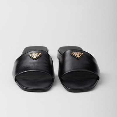 Saffiano patent leather slides