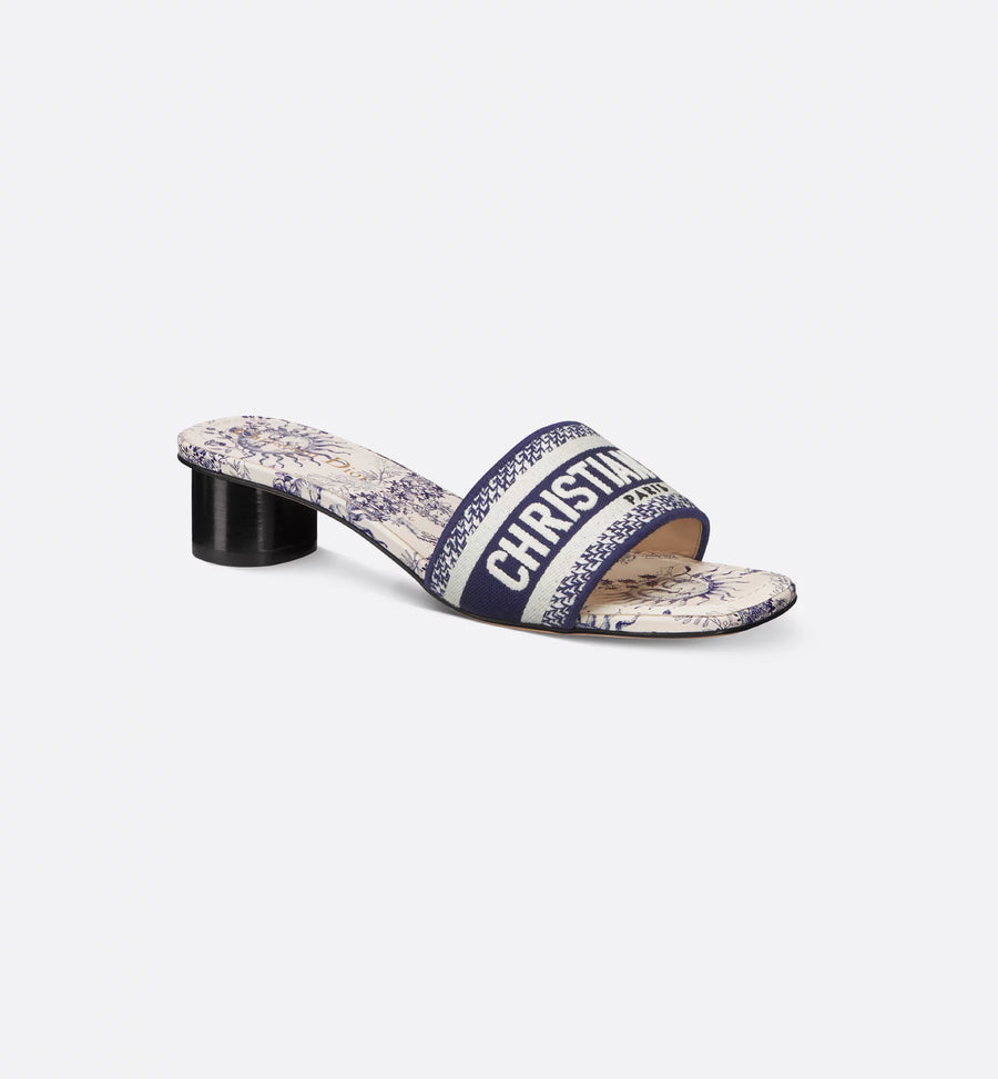 Dway Heeled Embroidered Cotton Slide