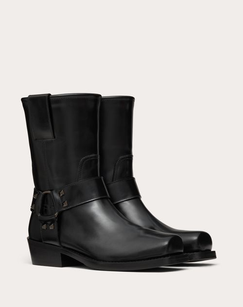 ROCKSTUD CALFSKIN BIKER ANKLE BOOT 40MM