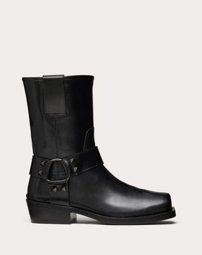 ROCKSTUD CALFSKIN BIKER ANKLE BOOT 40MM