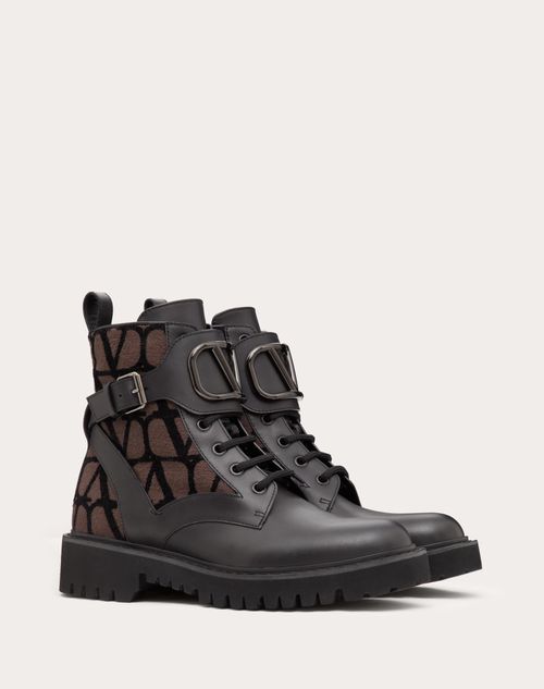 VLOGO SIGNATURE COMBAT BOOT IN CALFSKIN AND TOILE ICONOGRAPHE 35MM