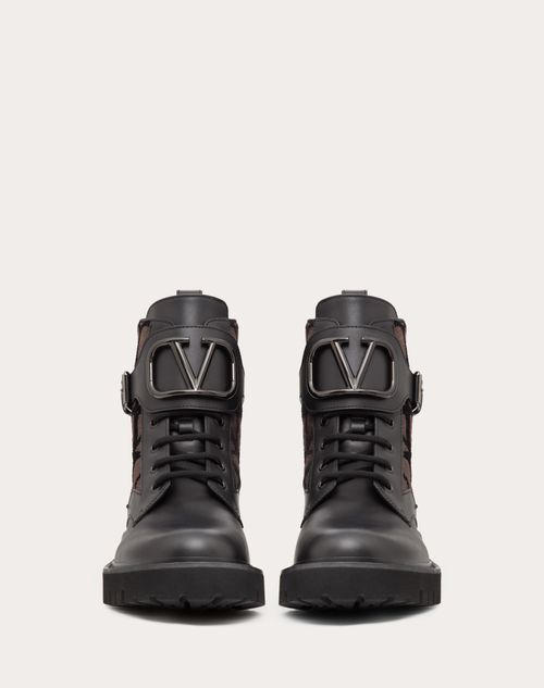 VLOGO SIGNATURE COMBAT BOOT IN CALFSKIN AND TOILE ICONOGRAPHE 35MM