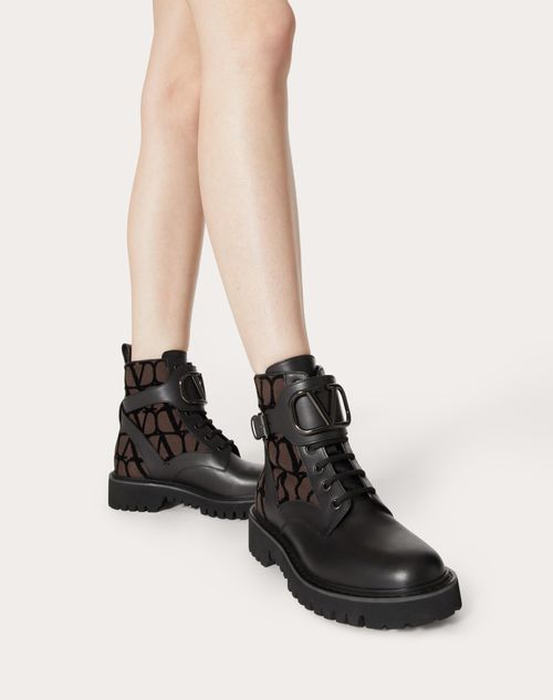 VLOGO SIGNATURE COMBAT BOOT IN CALFSKIN AND TOILE ICONOGRAPHE 35MM