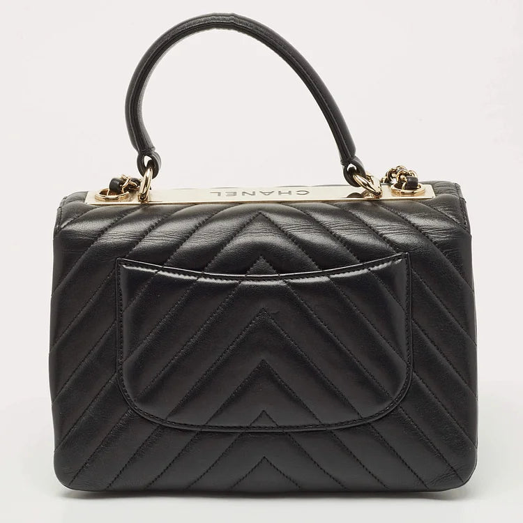 Black Quilted Leather Small Trendy CC Flap Top Handle Bag