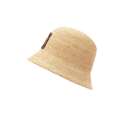 Bucket hat in raffia and calfskin