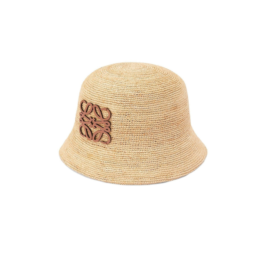 Bucket hat in raffia and calfskin